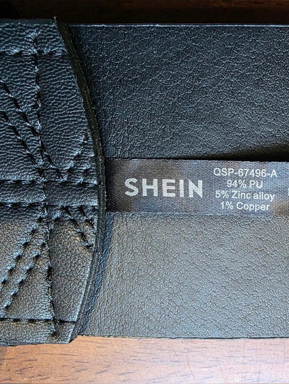 SHEIN Black Wide Waist Belt Quilted Geometric Pattern Square Buckle Boho